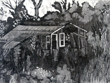 'Tumbledown shed' 30x20cm, Etching and Aquatint on Paper